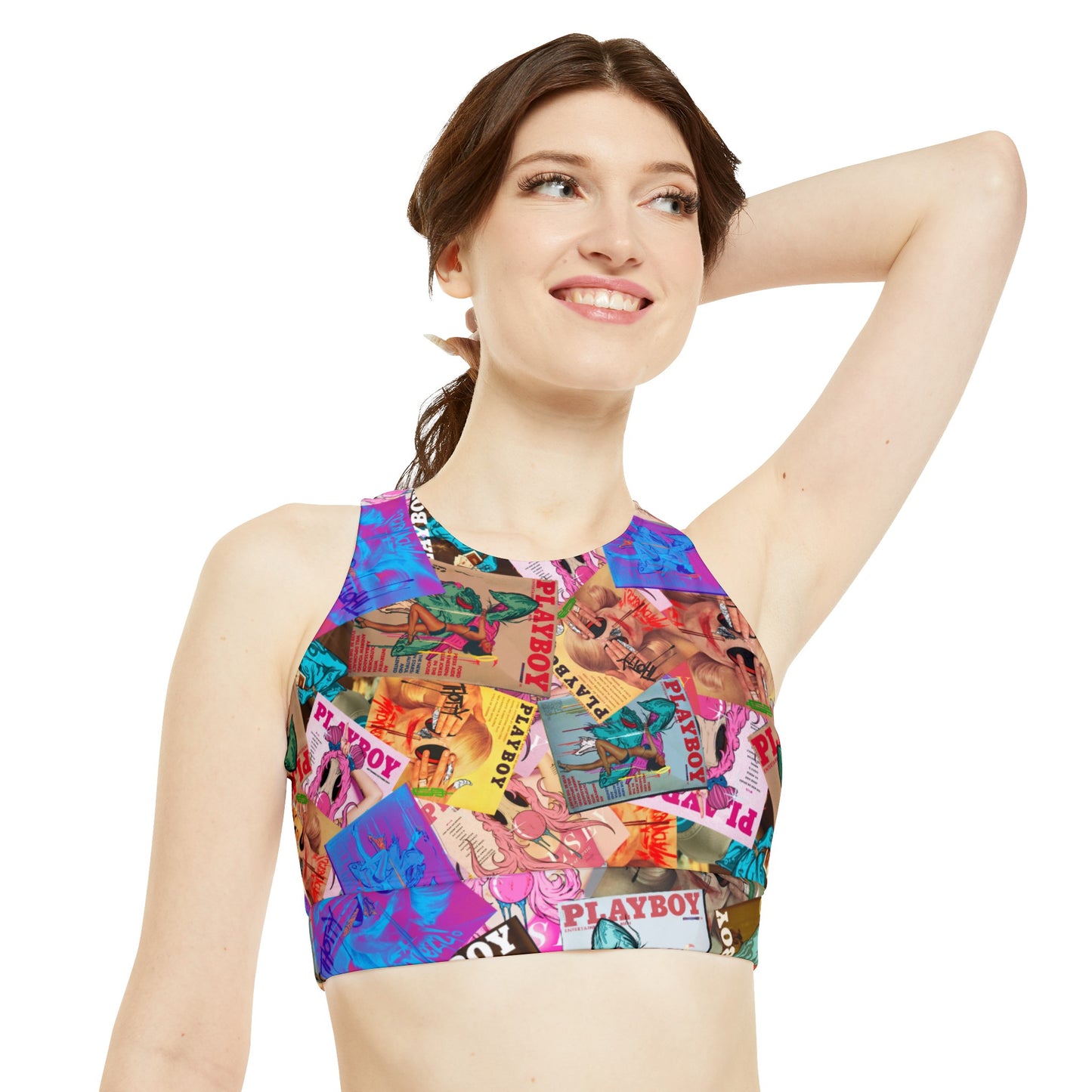 High Neck Crop Bikini Top (AOP)